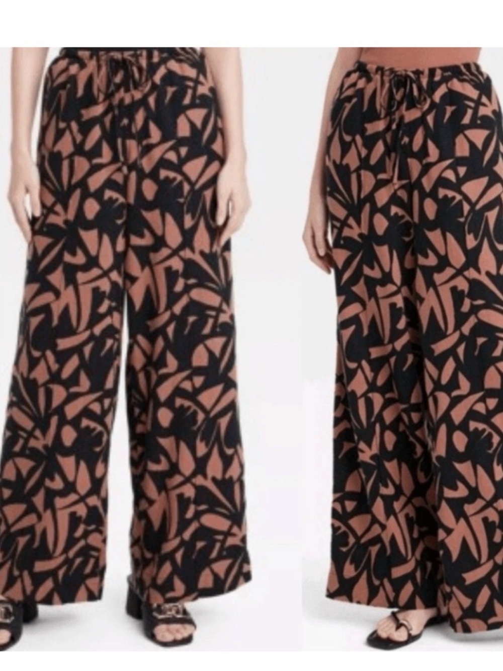 a new day Black & Brown Abstract Wide-Leg Pants